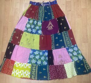 Hippie Patchwork Boho Elastic Waist Women’s One Size Festival Skirt